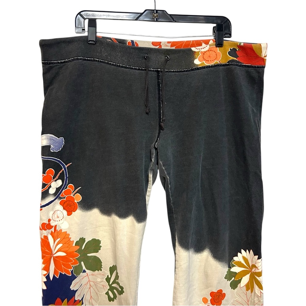 Y2K lucky brand L-XL sweatpants cropped floral graphic boho wide leg vintage - Picture 2 of 15